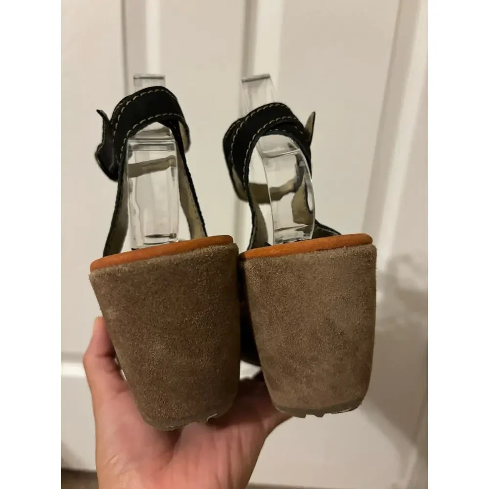 Fly London Pati tan black suede leather wedge platform sandal sz 7-7.5 - Picture 4 of 14
